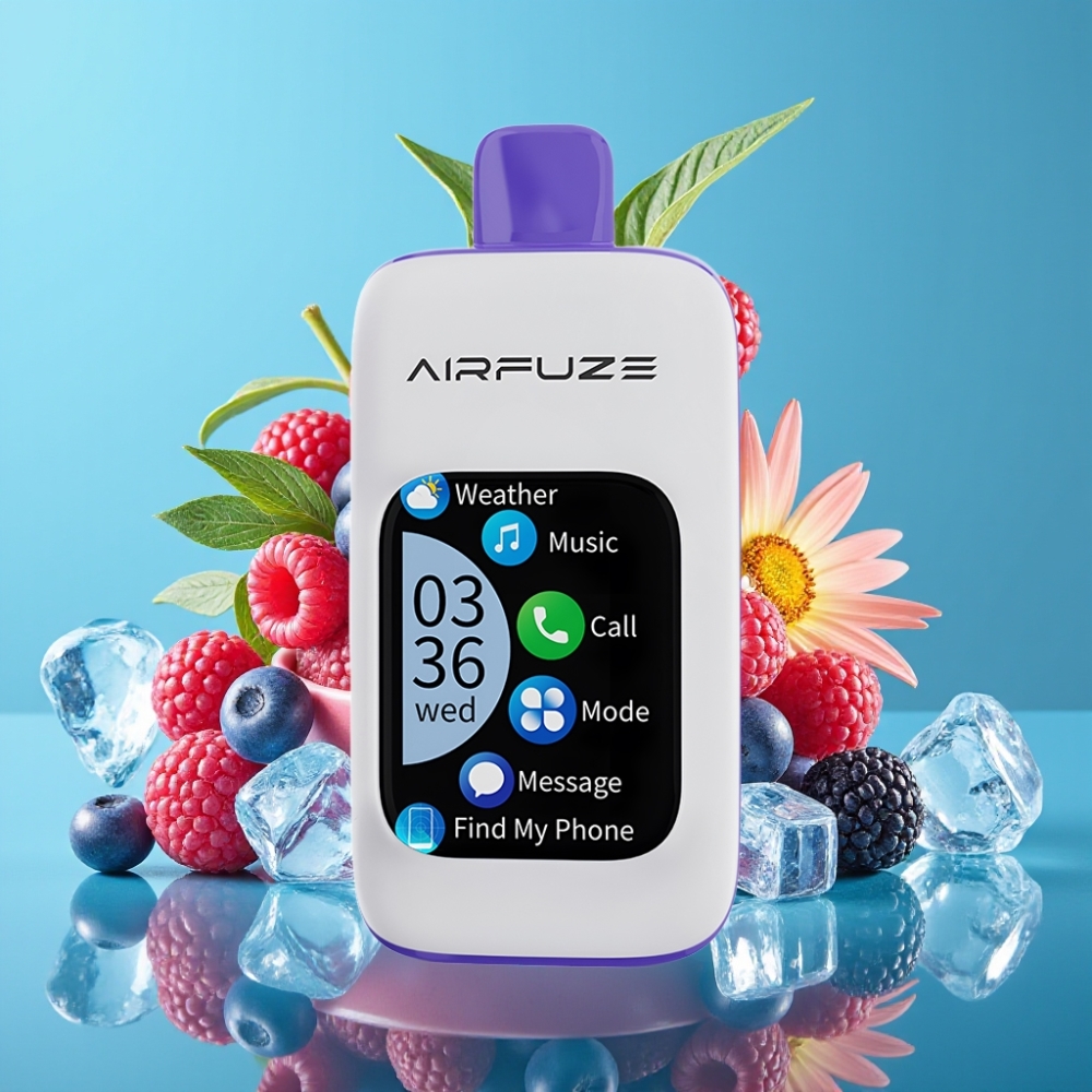 AirFuze Smart 30000 نفخة شاشة تعمل باللمس 2.01 بوصة نيكوتين 5% بطارية 900mAh نكهة توت الجليد الأزرق