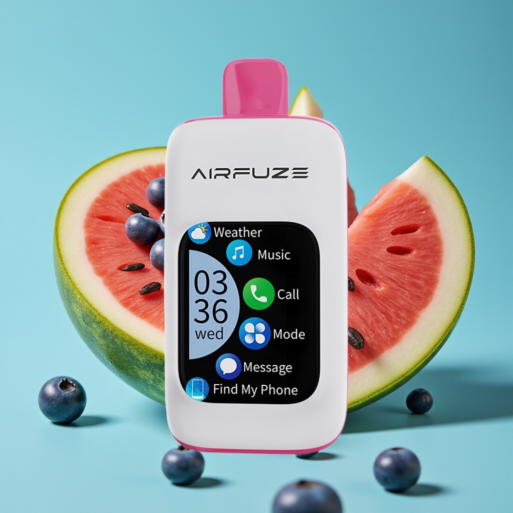 AirFuze Smart 30000 نَفخة شيشة إلكترونية تعبئة لمرة واحدة شاشة لمس 2.01 إنش بطارية 900 مللي أمبير نوع-C بنكهة البطيخ الأزرق