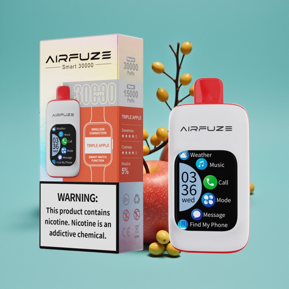 AirFuze Smart 30000 نفخة Pod شاشة تعمل باللمس 2.01 بوصة نيكوتين 5% طعم تفاح ثلاثي