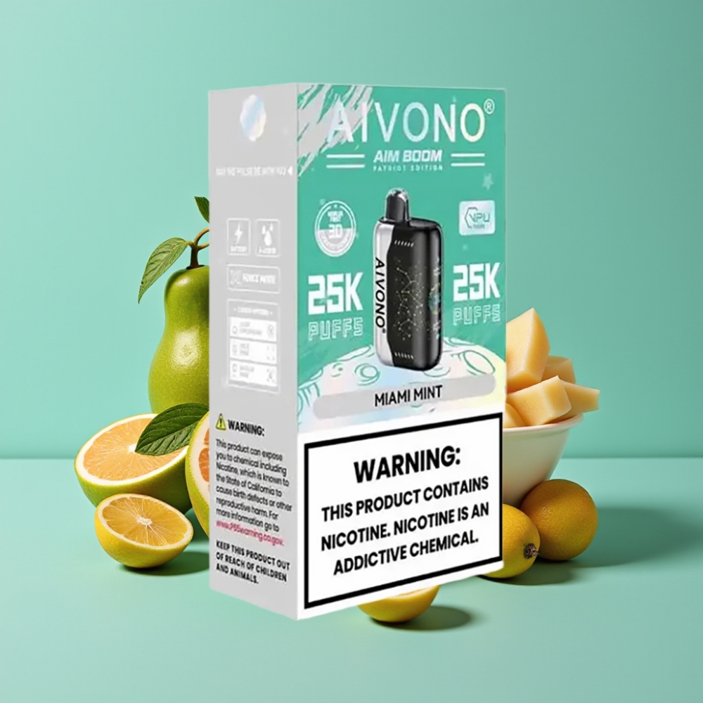 أيفونو AIM BOOM 25000 نفخة، 28 مل، بطارية 650 مللي أمبير، نعناع ميامي