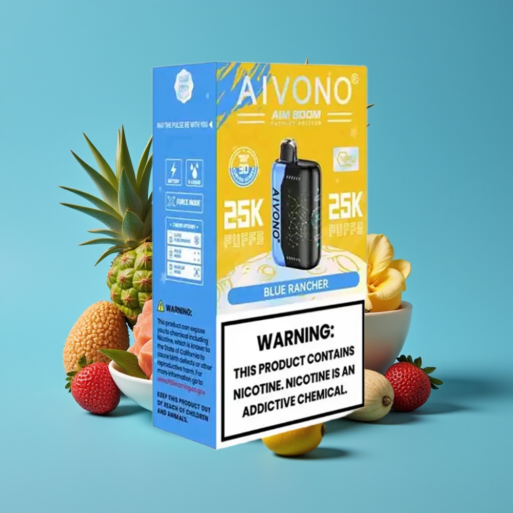 Aivono AIM BOOM 25000 نفخة، 28مل سائل، 650مللي أمبير، 1.2 أوم، نكهة بلو رانشر