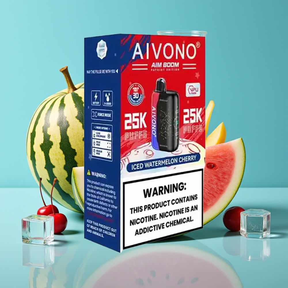 Aivono AIM BOOM 25000 نفخة - بطارية 650mAh - سعة 28مل - نكهة البطيخ والكرز المثلج