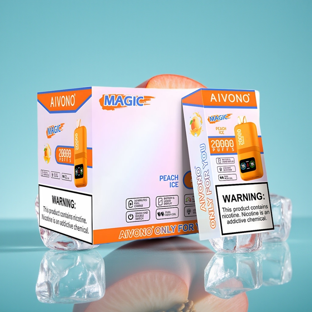 Aivono Aim Magic 20000 نفخة خوخ مثلج بشاشة LCD و 26 مل سائل إلكتروني و 600 مللي أمبير