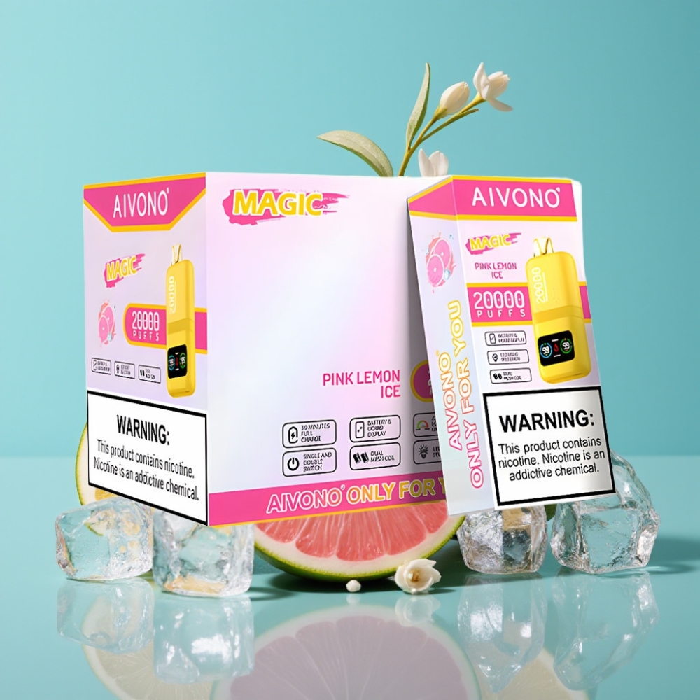 Aivono Aim Magic 20000 نفخة بنكهة الليمون الوردي المثلج، شاشة LCD، 26مل سائل، Type-C