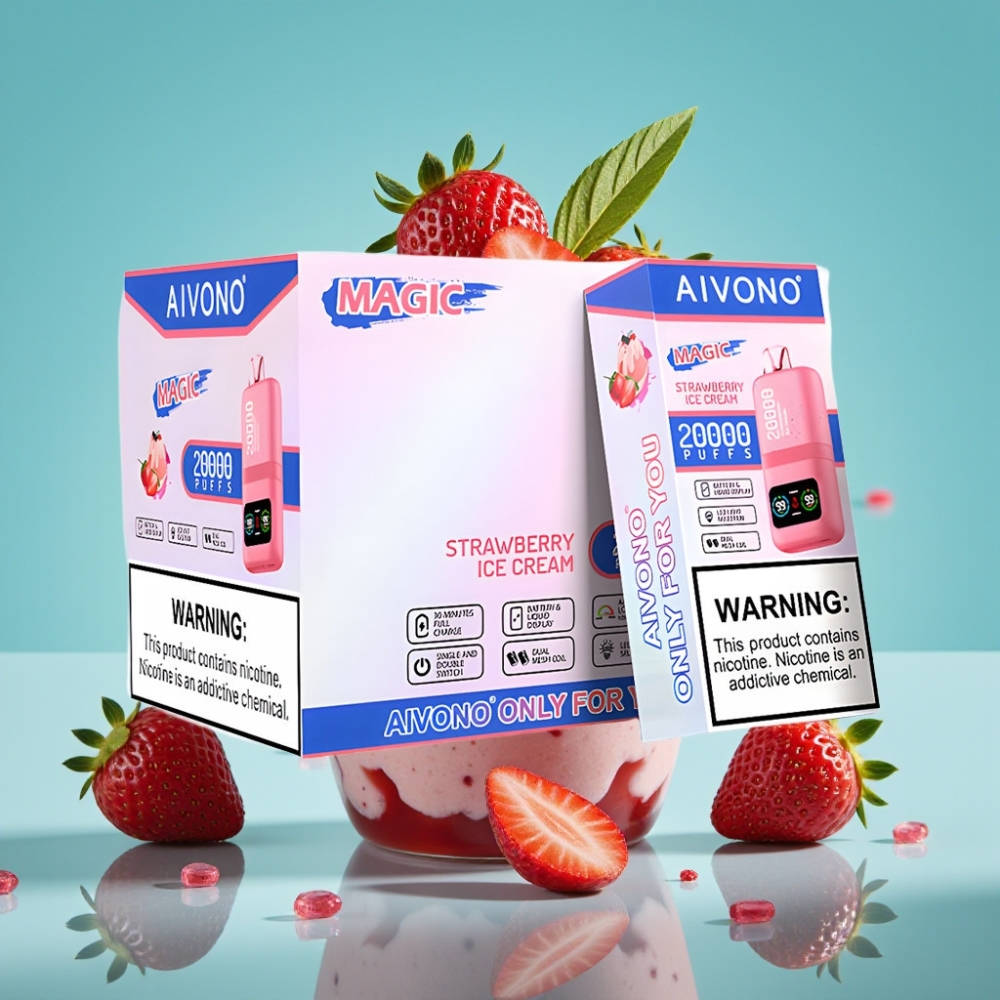 Aivono Aim Magic 20000 Puffs 26ml 600mAh Dual Mesh نكهة آيس كريم الفراولة