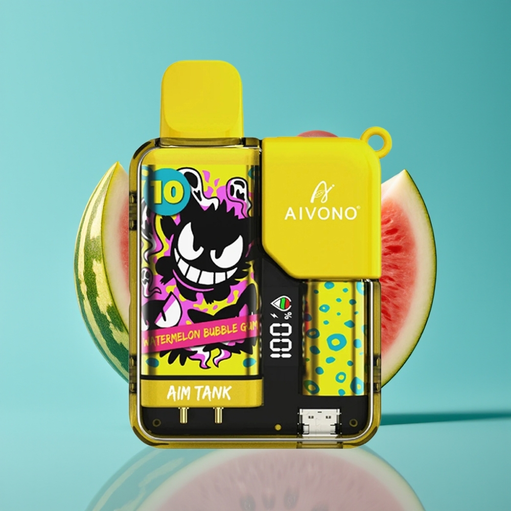 Aivono AIM-TANK 9500 نفخة، 18مل سائل، 650مAh، شاشة LCD، نكهة بطيخ علكة فقاعية