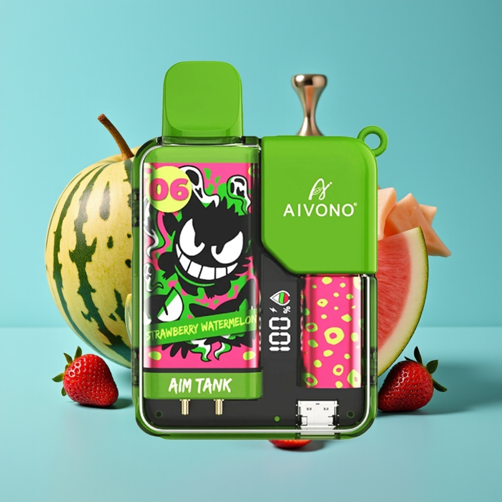 Aivono AIM-TANK 9500 نفخة - 18مل سائل - 650مAh بطارية - شاشة LCD - فراولة بطيخ