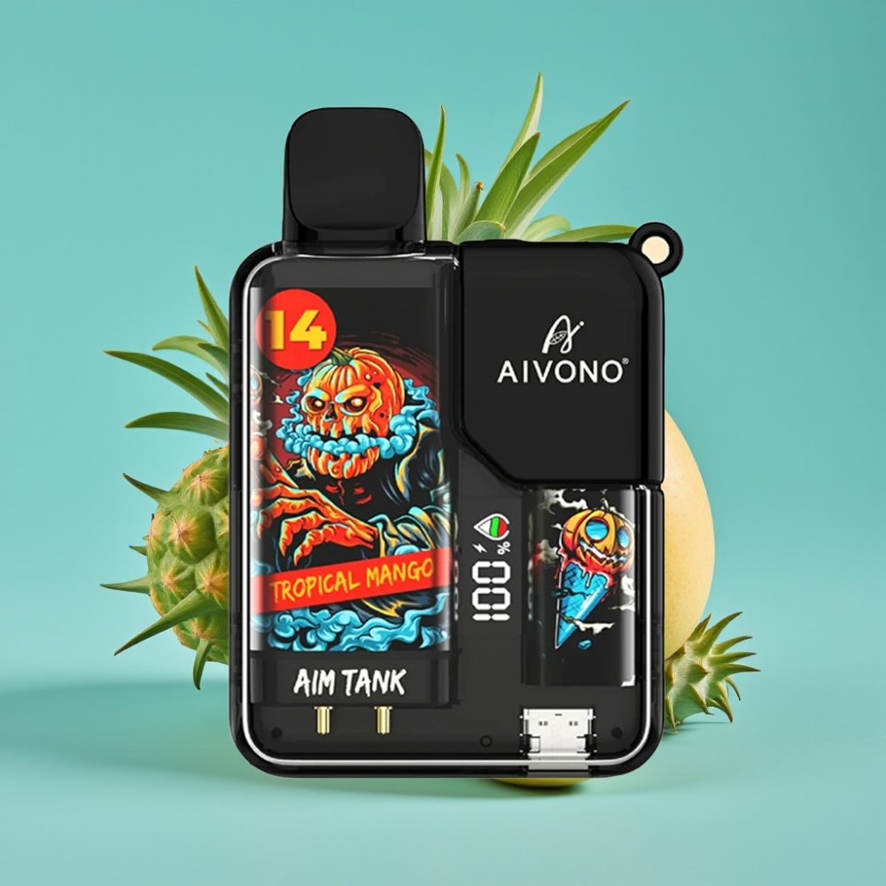 Aivono AIM-TANK 9500 نفخة، 18مل سائل، 650مللي أمبير، شاشة LCD، مانجو استوائي