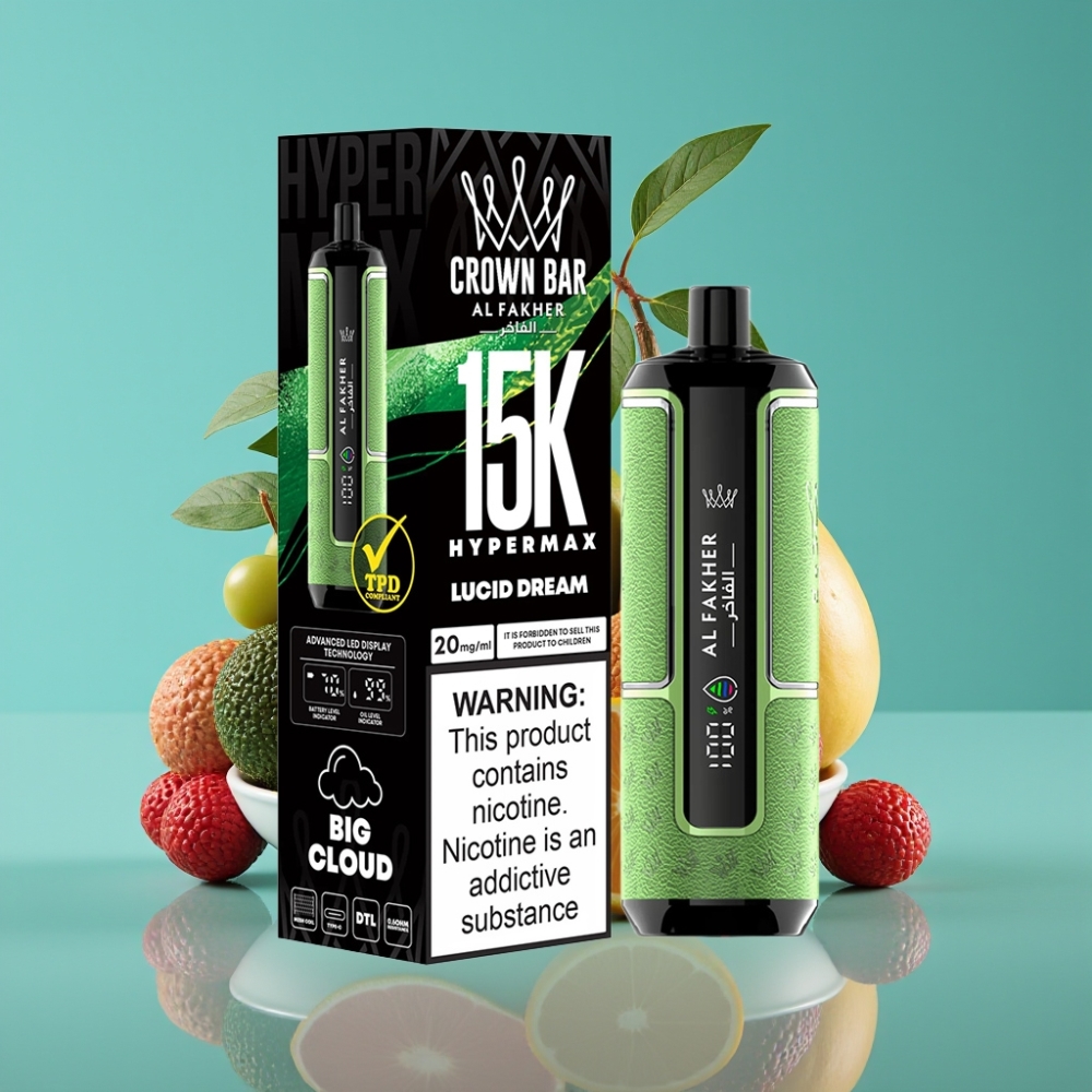 Al Fakher Crown Bar 15000 Hypermax ألف نفخة سعة ٢٢ مل طعم حلم صافٍ