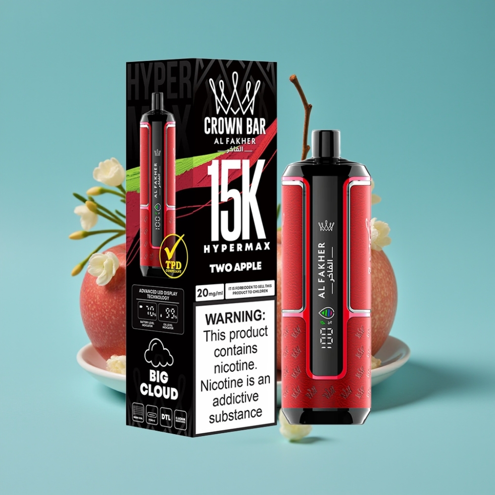 Al Fakher Crown Bar 15K Hypermax تفاحتين 22مل 600 مللي أمبير منفذ Type-C