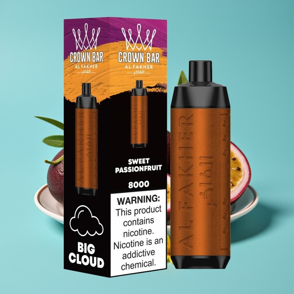 Al Fakher Crown Bar 8000 Crystal كريستال (بطارية ٦٠٠ مللي أمبير، سعة ١٨ مل، نكهة الباشن فروت الحلو)