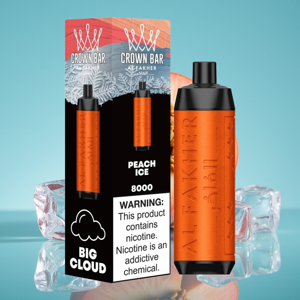 Al Fakher Crown Bar 8000 Crystal بخاخ 600mah USB-C 18ml 5mg 0.6ohm خوخ مثلج