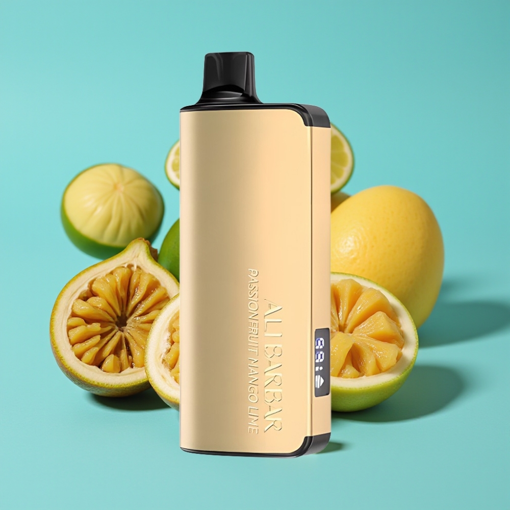 Alibarbar Ingot 9000 Puffs 22ml 2350mah غير قابل لإعادة الشحن بشاشة LED بنكهة مانجو وليموون وماراكويا