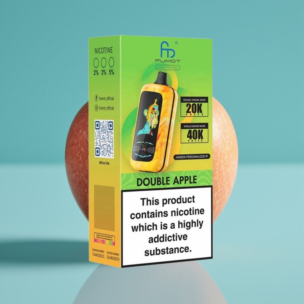 Fumot Digital Monkey 20000/40000 نفخة محرك مزدوج/مفرد ملف مزدوج بطارية 850 ملي أمبير منفذ Type-C نيكوتين 0%،2%،3%،5% نكهة تفاح مزدوج