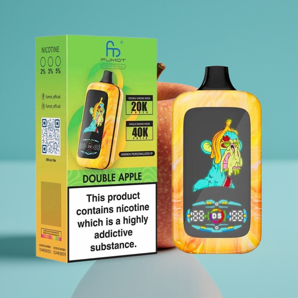 Fumot Digital Monkey 20000/40000 نفخة محرك مزدوج/مفرد ملف مزدوج بطارية 850 ملي أمبير منفذ Type-C نيكوتين 0%،2%،3%،5% نكهة تفاح مزدوج