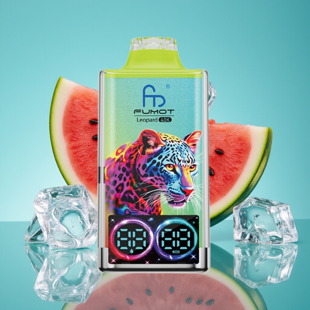 Fumot Leopard 40000 نفحة شيشة إلكترونية بطارية 700 مللي أمبير ثنائي مشبك شحن نوع سي عرض رقمي للزيت بنكهة البطيخ المثلج