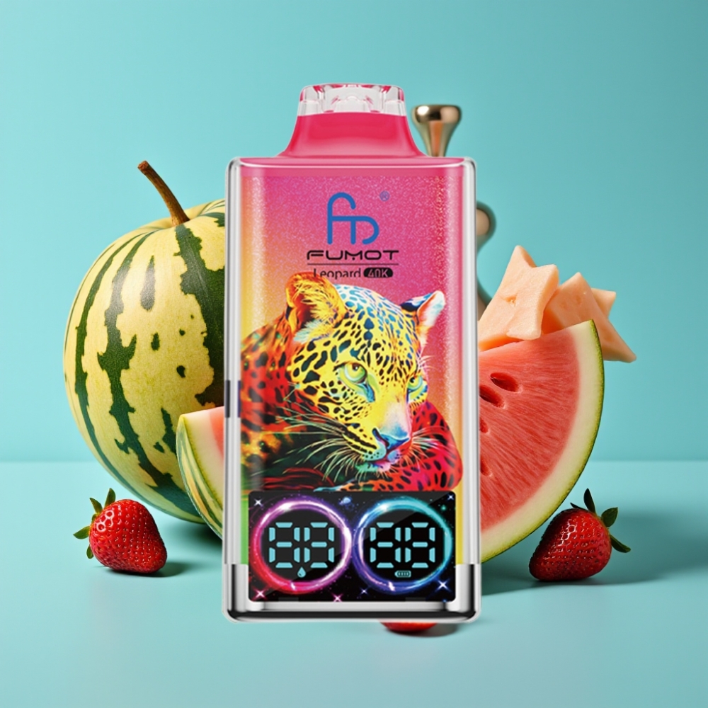 Fumot Leopard 40000 نفحة بخاخة إلكترونية ذات استخدام لمرة واحدة، بطارية 700 مللي أمبير، شحن Type-C، شريحة مزدوجة، عرض رقمي لمستوى الزيت، نكهة الفراولة البطيخ