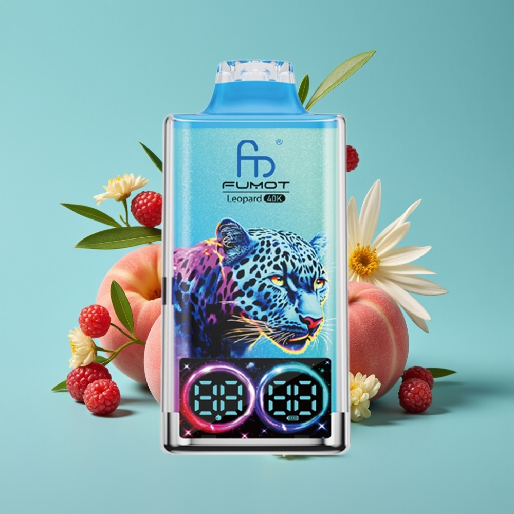 Fumot Leopard 40000 بخاخ شبكة مزدوجة بطارية 700 مللي أمبير شحن Type-C عرض رقمي بنكهة خوخ وتوت