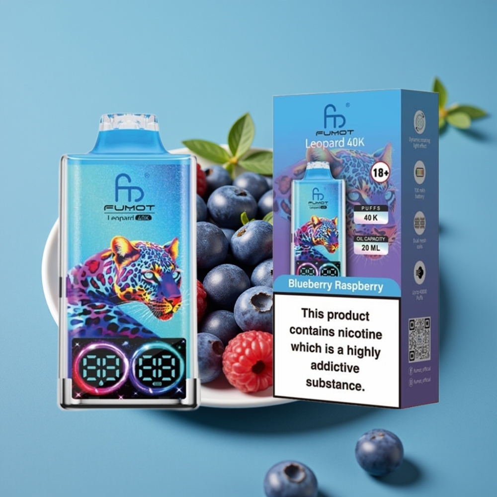 Fumot Leopard 40000 نكهة توت علّي وتوت أزرق بشاشة مزدوجة وشحن Type-C وبطارية 700mAh