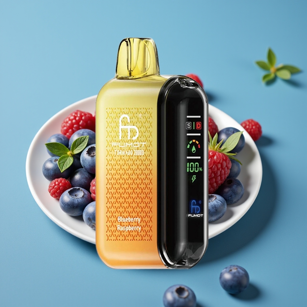 Fumot Tornado 20000 نفخة، ملف مزدوج، 20مل سعة، شاشة ذكية، توت أزرق وعنب