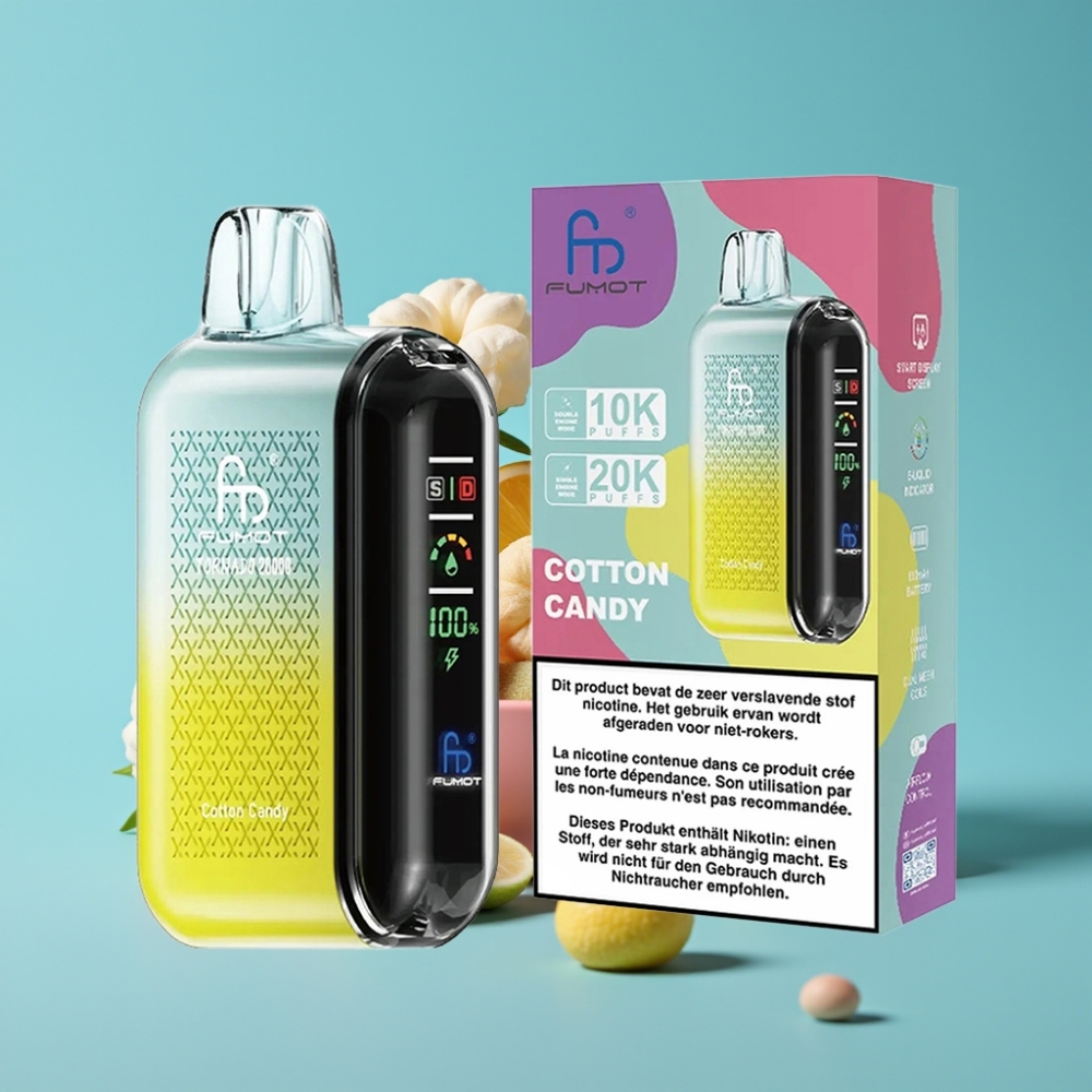 Fumot Tornado 20000 نفخة سعة 20مل شاشة ذكية نيكوتين 2% حلوى القطن