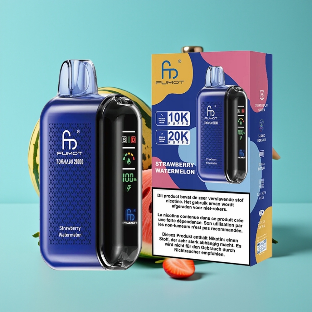 Fumot Tornado 20000 نفخة، ملف مزدوج، سعة 20مل، بطارية 850مللي أمبير، فراولة بطيخ