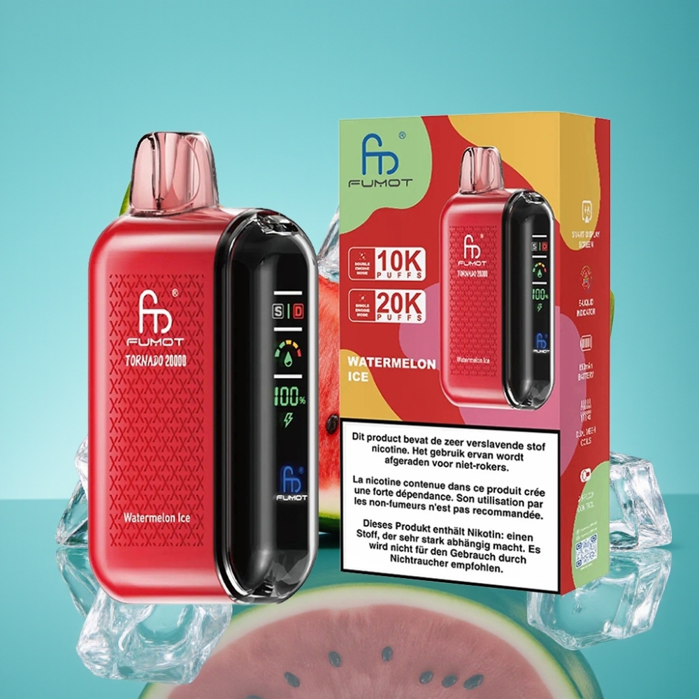 Fumot Tornado 20000 نفخة ثنائية ملف شبكي 20مل بطارية 850مللي أمبير بنكهة البطيخ المثلج