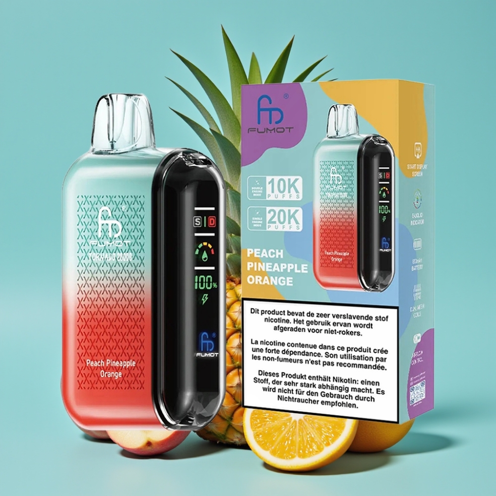 Fumot Tornado 20000 نفخة خوخ أناناس برتقال سعة 20مل بطارية 850مللي أمبير شاشة ذكية تحكم بالهواء