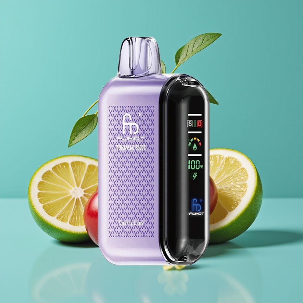 Fumot Tornado 20000 نفخة، ملف مزدوج، سعة 20مل، بطارية 850 مللي أمبير، شاشة ذكية، كرز ليمون