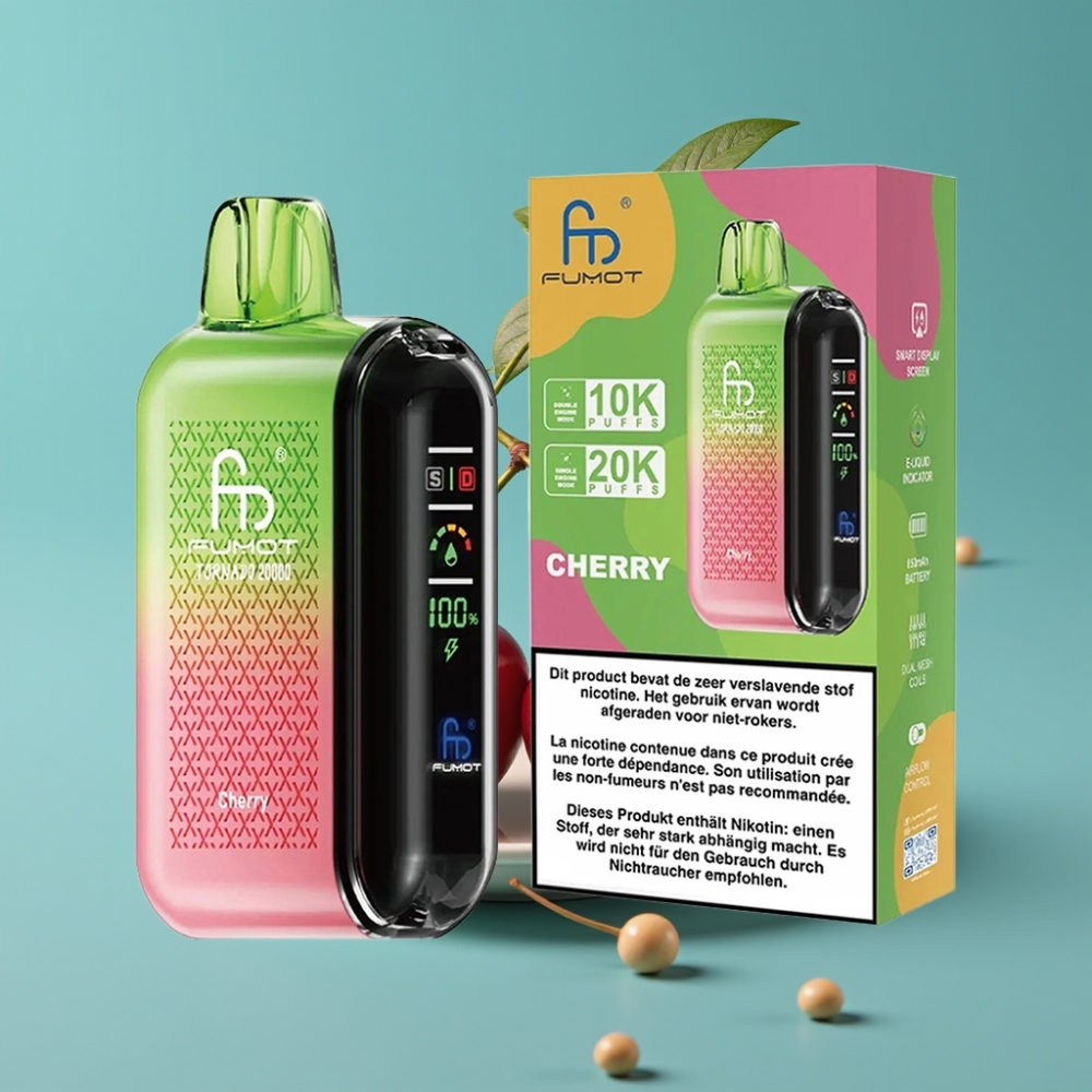 Fumot Tornado 20000 نفخة ثنائي ملف شبكي 20 مل بطارية 850 مللي أمبير كرز