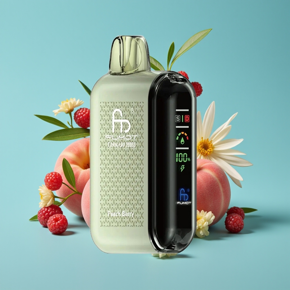 Fumot Tornado 20000 نفخة - ملف مزدوج - شاشة ذكية - سعة 20 مل - بطارية 850 مللي أمبير - خوخ وتوت