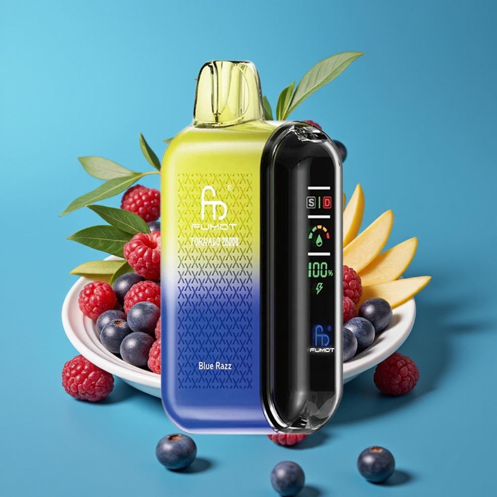Fumot Tornado 20000 نفخة ملف مزدوج 20مل بطارية 850مللي أمبير شاشة ذكية تحكم تدفق الهواء 2% نيكوتين بلو راز