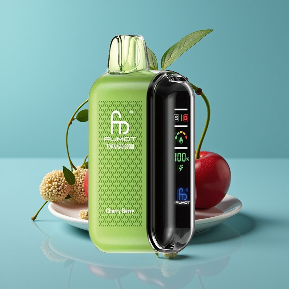 Fumot Tornado 20000 نفخة ثنائي ملف شبكي 20مل بطارية 850 مللي أمبير شاشة ذكية تحكم تدفق الهواء 2% نيكوتين محرك واحد نكهة كرزي توتي