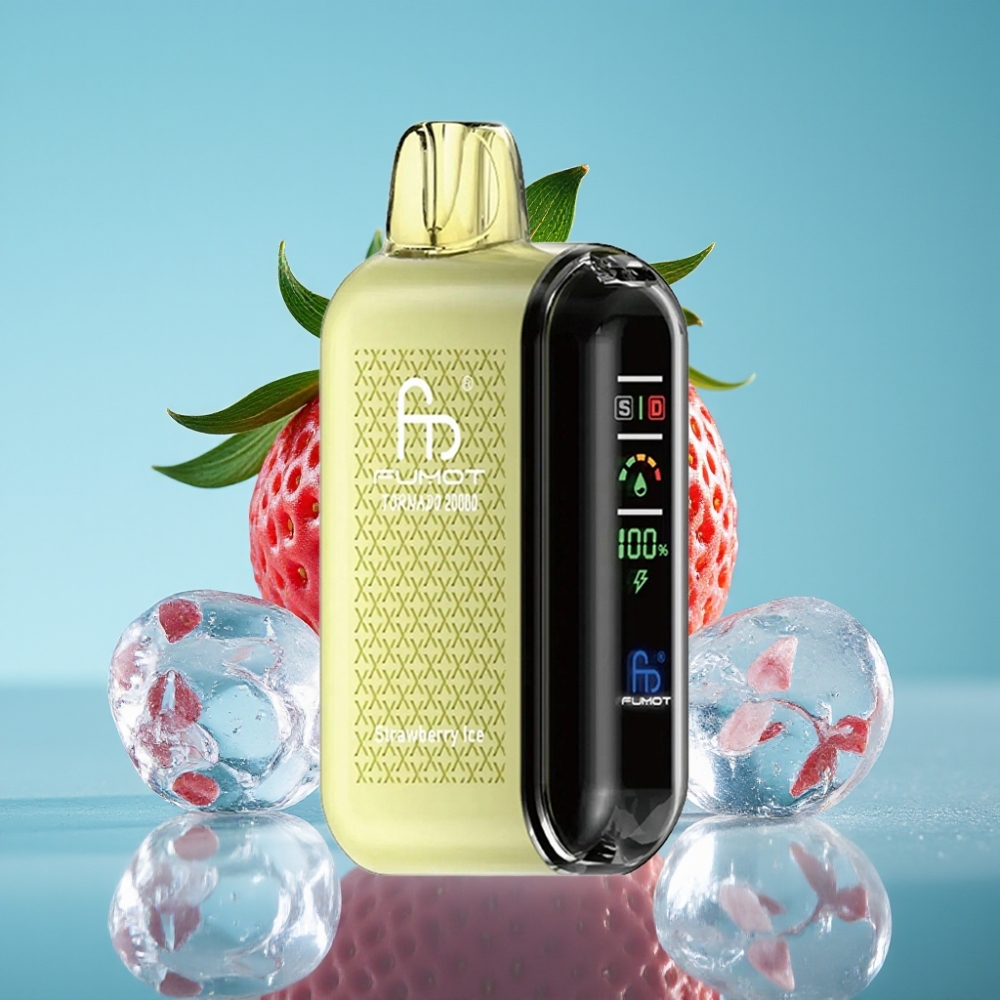 Fumot Tornado 20000 نفخة ثنائي ملف شبكي 20مل عصير بطارية 850 مللي أمبير شاشة ذكية تحكم تدفق الهواء نيكوتين 2% فراولة مثلجة