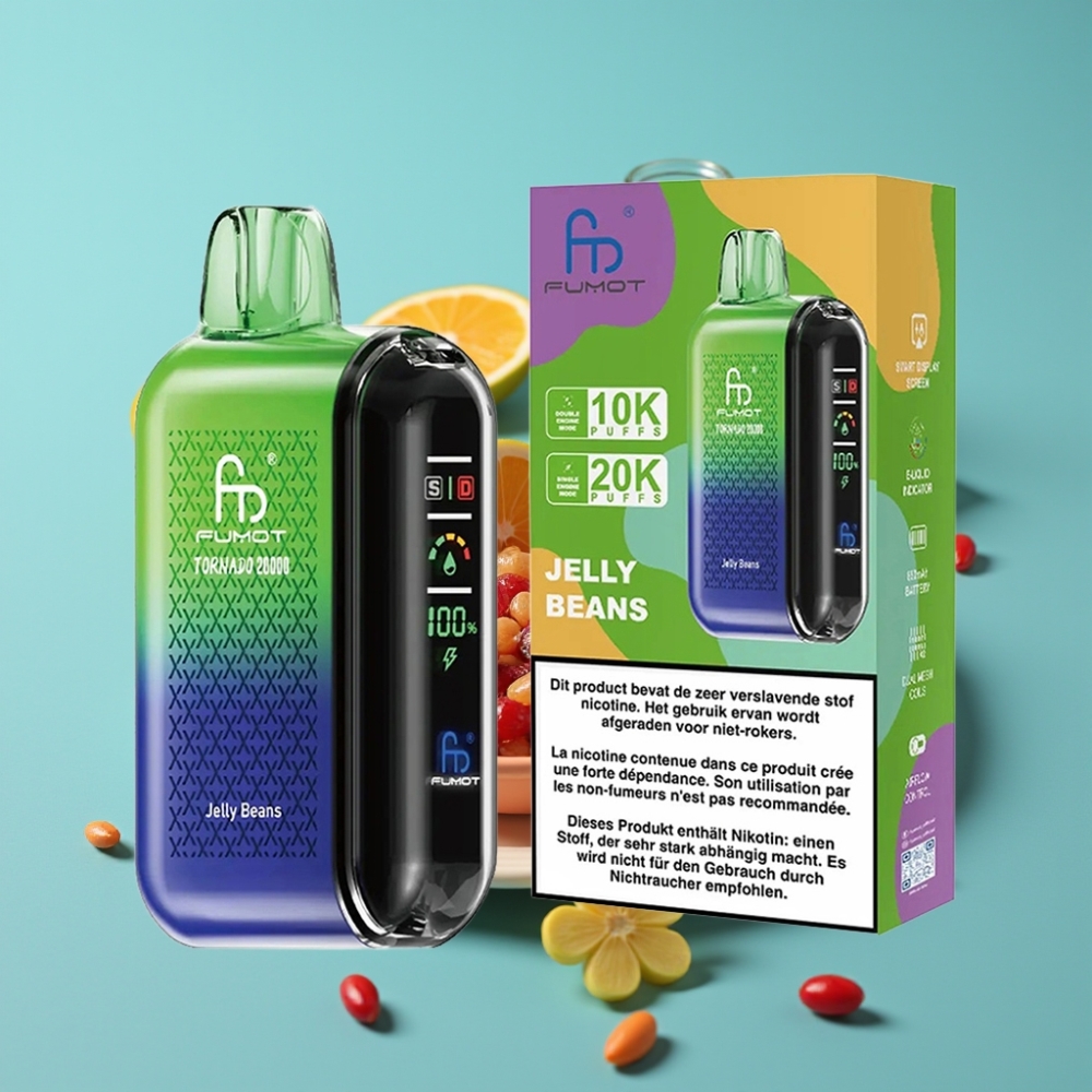 Fumot Tornado 20000 نفخة، ملف مزدوج، 20مل سائل، 850 مللي أمبير، 2% نيكوتين، حبوب الجيلي