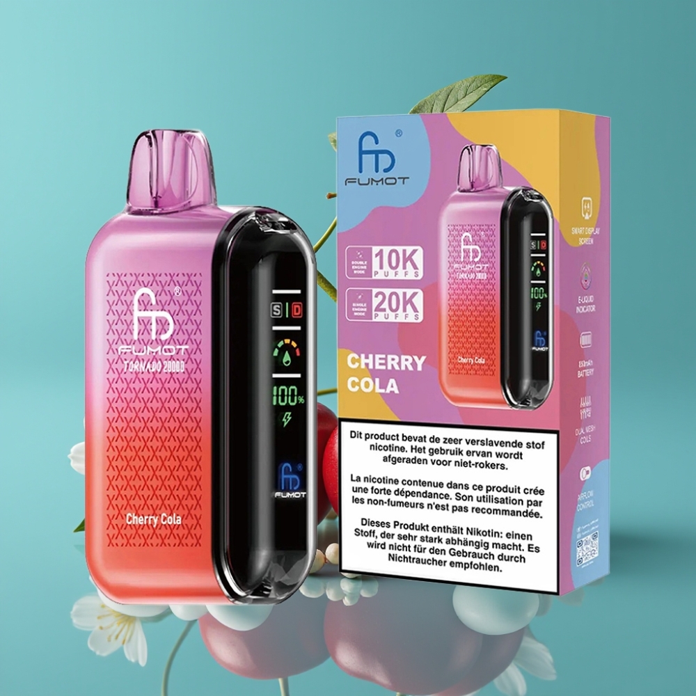 Fumot Tornado 20000 نفخة شريحة مزدوجة شاشة ذكية كرز كولا