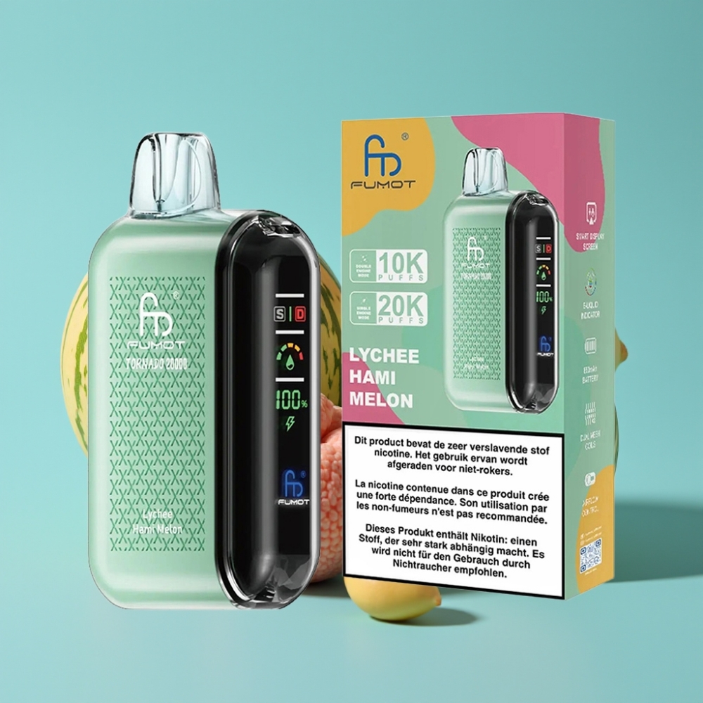 Fumot Tornado 20000 نفخة شاشة ذكية تحكم بالهواء نكهة ليتشي وشمام