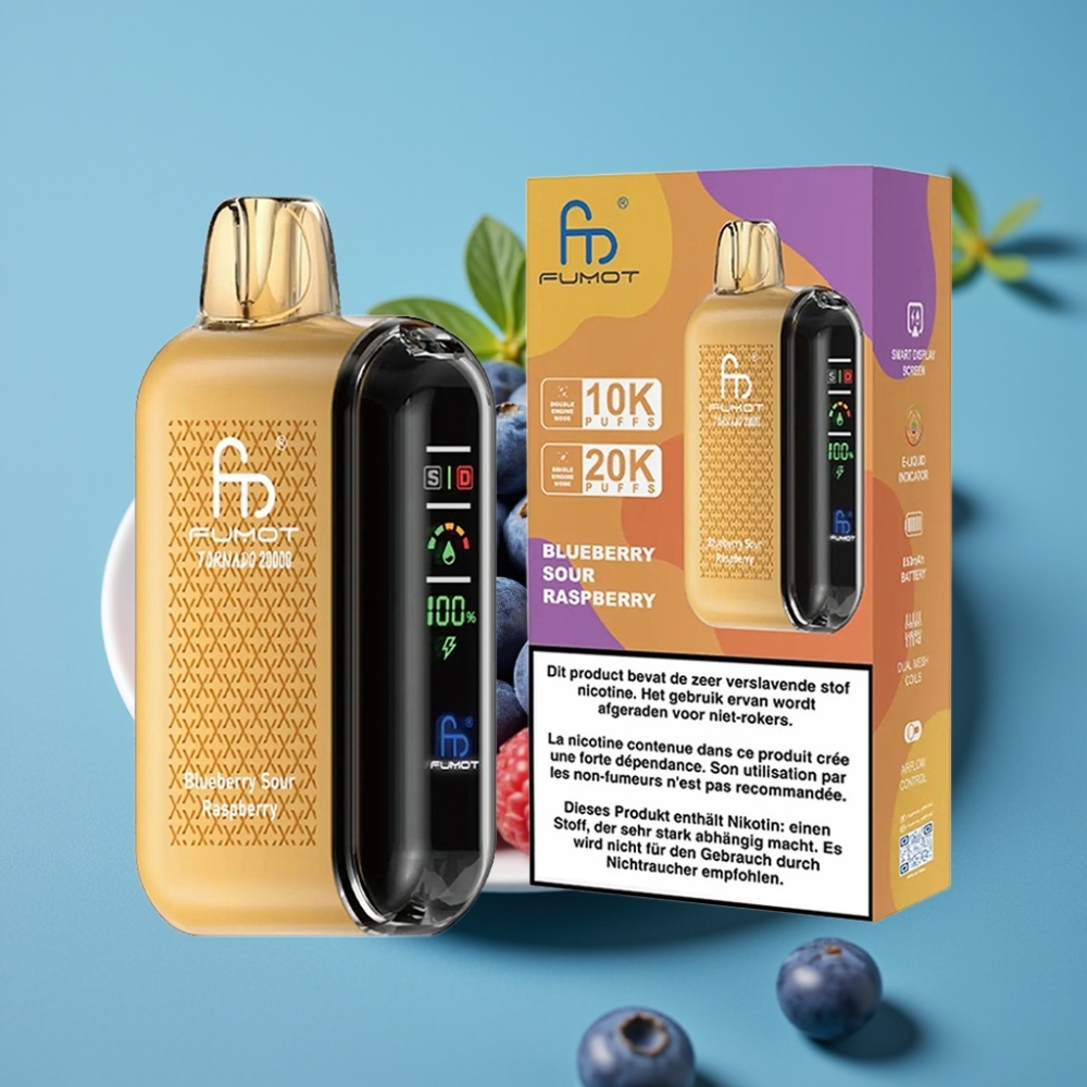 Fumot Tornado 20000 نفخة، ملف مزدوج، ٢٠ مل عصير، بطارية ٨٥٠ مللي أمبير، توت أزرق-توت عَليق حامض