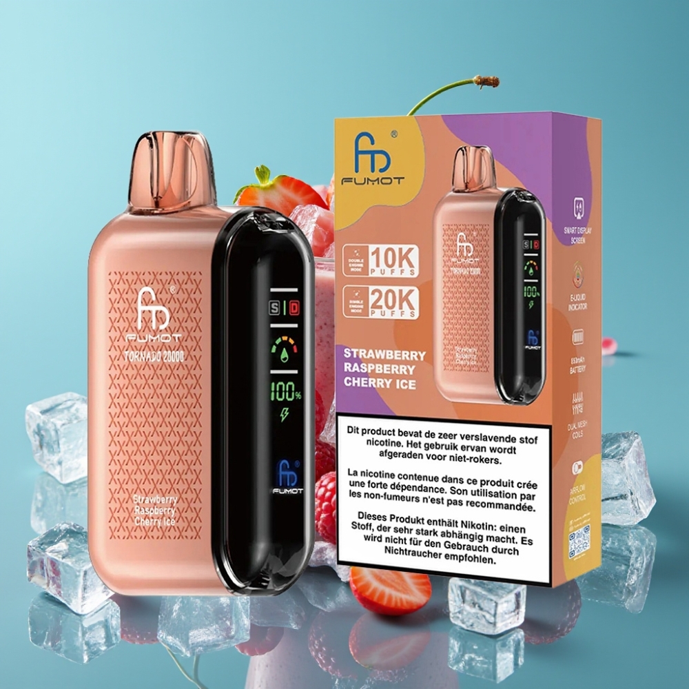 Fumot Tornado 20000 نفخة ثنائية ملف شبكي شاشة ذكية فراولة توت الكرز مثلج