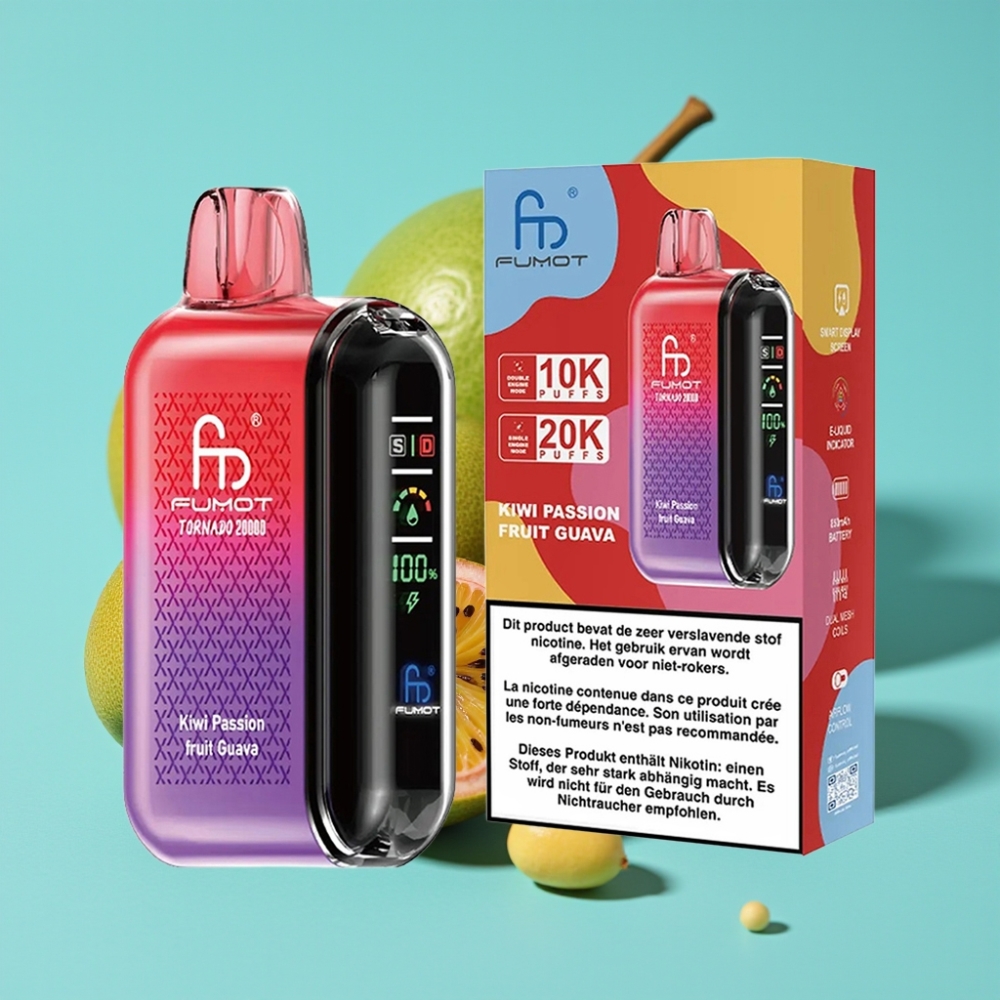 Fumot Tornado 20000 نفخة شاشة ذكية تحكم بالهواء نكهة الكيوي والباشن فروت والجوافة