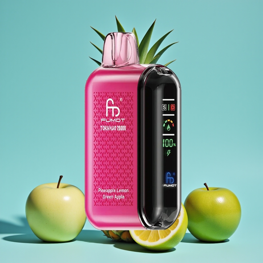 Fumot Tornado 20000 نفخة Dual Mesh 20ml شاشة ذكية بنكهة الأناناس والليمون والتفاح الأخضر