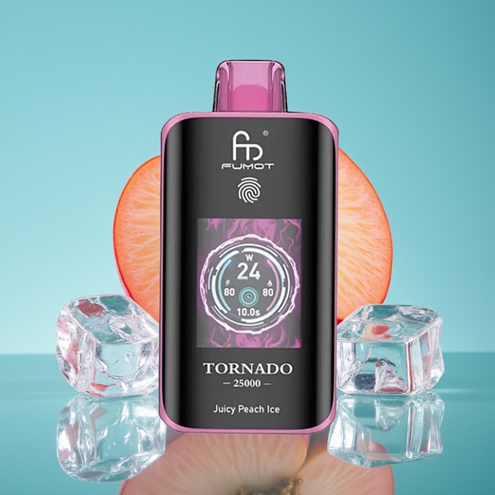 Fumot Tornado 25000 نفخة شاشة عالية الدقة بطارية ٧٠٠ مللي أمبير نكهة خوخ مثلج
