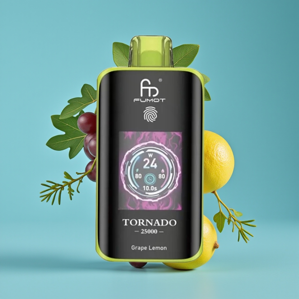 Fumot Tornado 25000 نفخة شاشة عالية الدقة بطارية ٧٠٠ مللي أمبير نكهة عنب ليمون