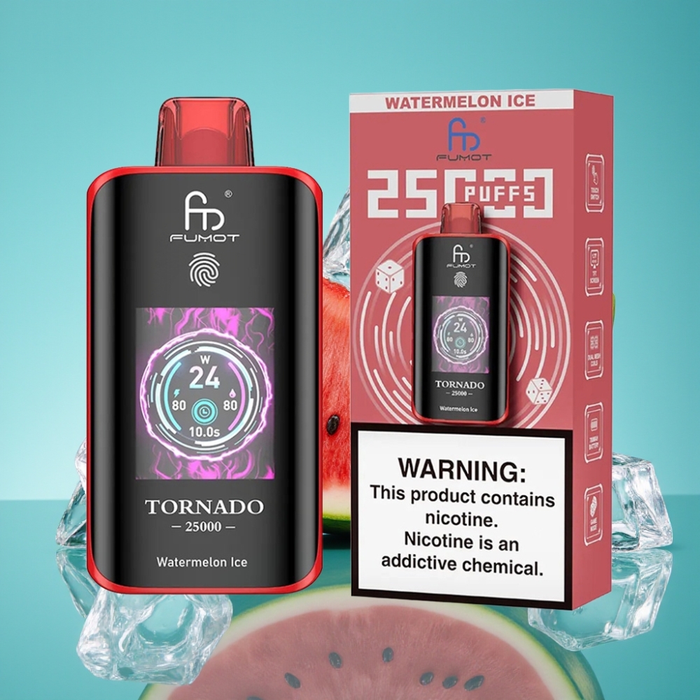 Fumot Tornado 25000 ٠/٢%/٣%/٥% نيكوتين نوع سي شحن نكهة بطيخ مثلج