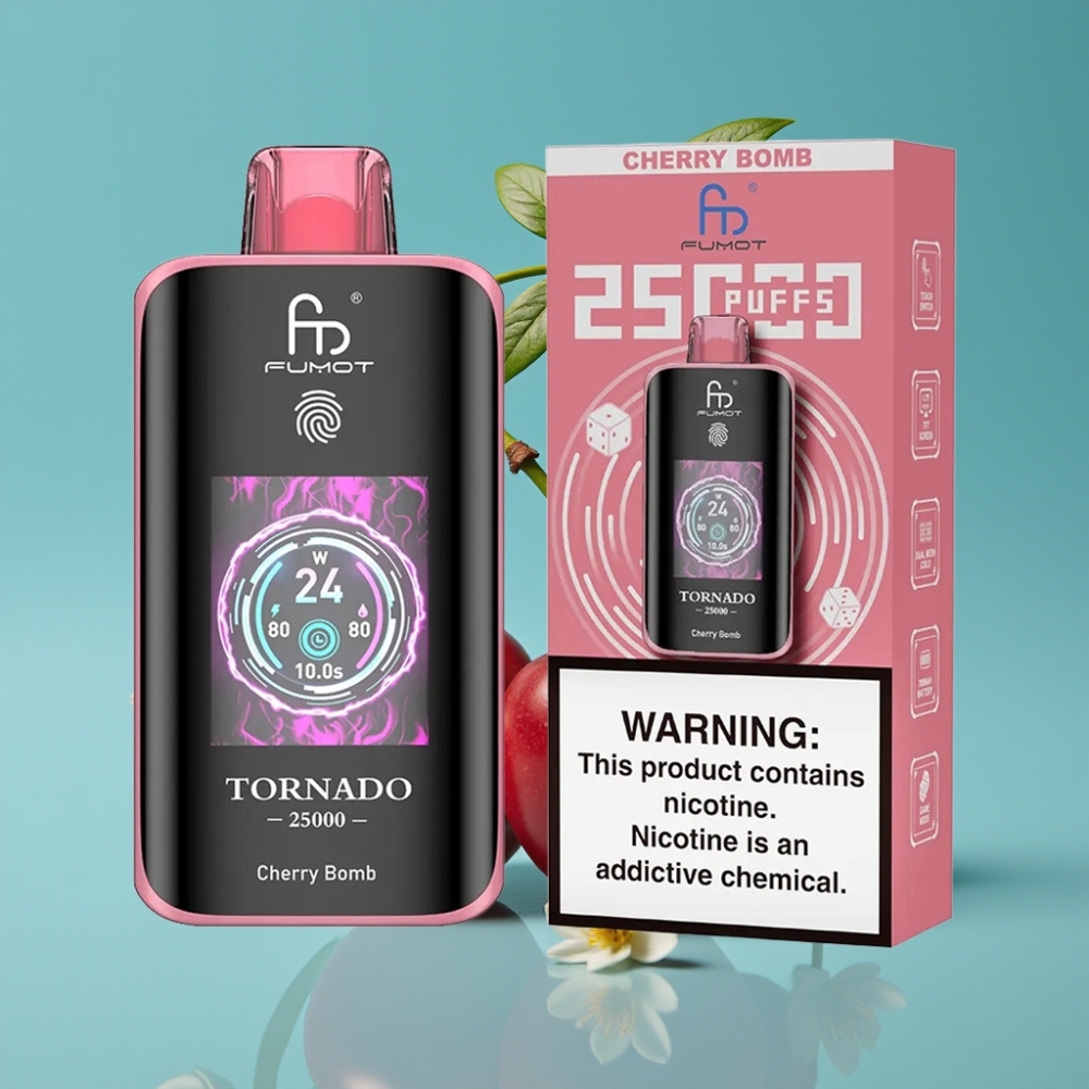Fumot Tornado 25000 نفخة شاشة عالية الدقة بطارية ٧٠٠ مللي أمبير نكهة تشيري بومب