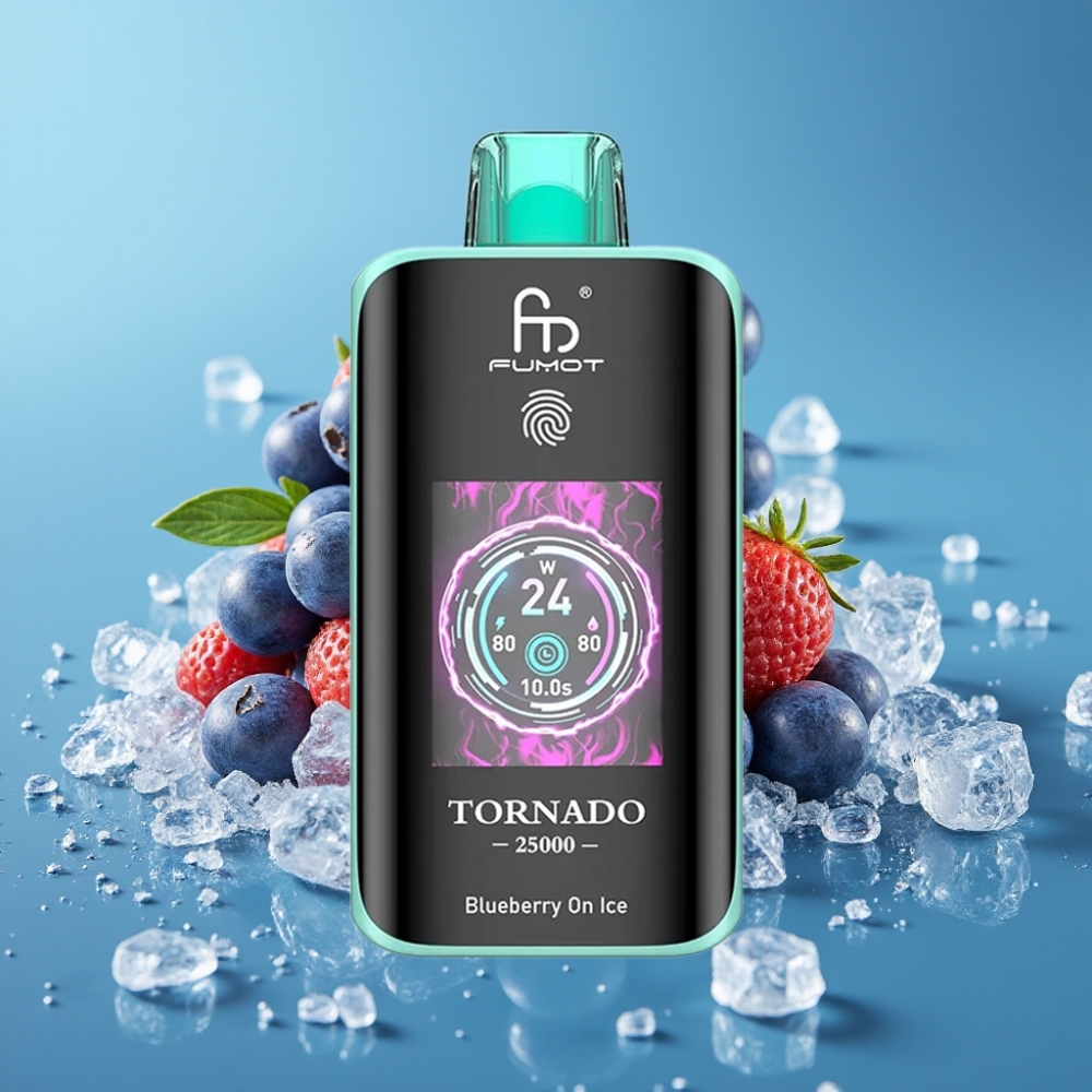 Fumot Tornado 25000 نفخة شاشة عالية الدقة بطارية ٧٠٠ مللي أمبير نكهة توت أزرق مثلج