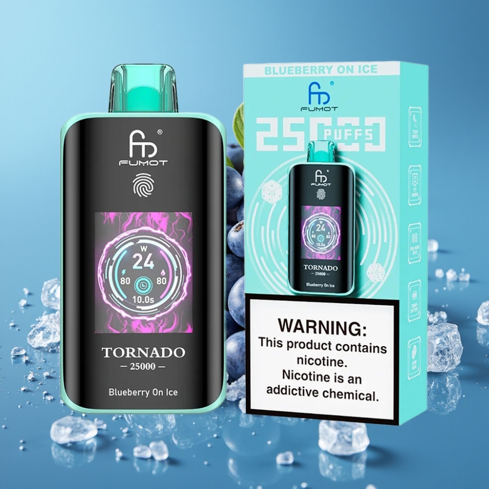 Fumot Tornado 25000 نفخة شاشة عالية الدقة بطارية ٧٠٠ مللي أمبير نكهة توت أزرق مثلج