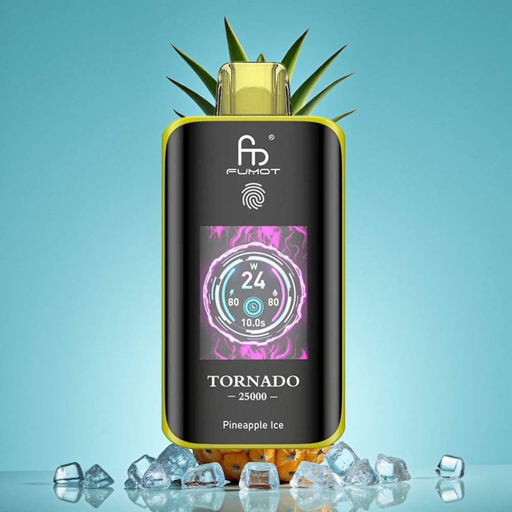 Fumot Tornado 25000 نفخة شاشة عالية الدقة ٧٠٠ مللي أمبير بطارية قابلة لإعادة الشحن ٢٠ مل سائل إلكتروني مسبق الشحن ٠/٢%/٣%/٥% نيكوتين نكهة أناناس مثلج