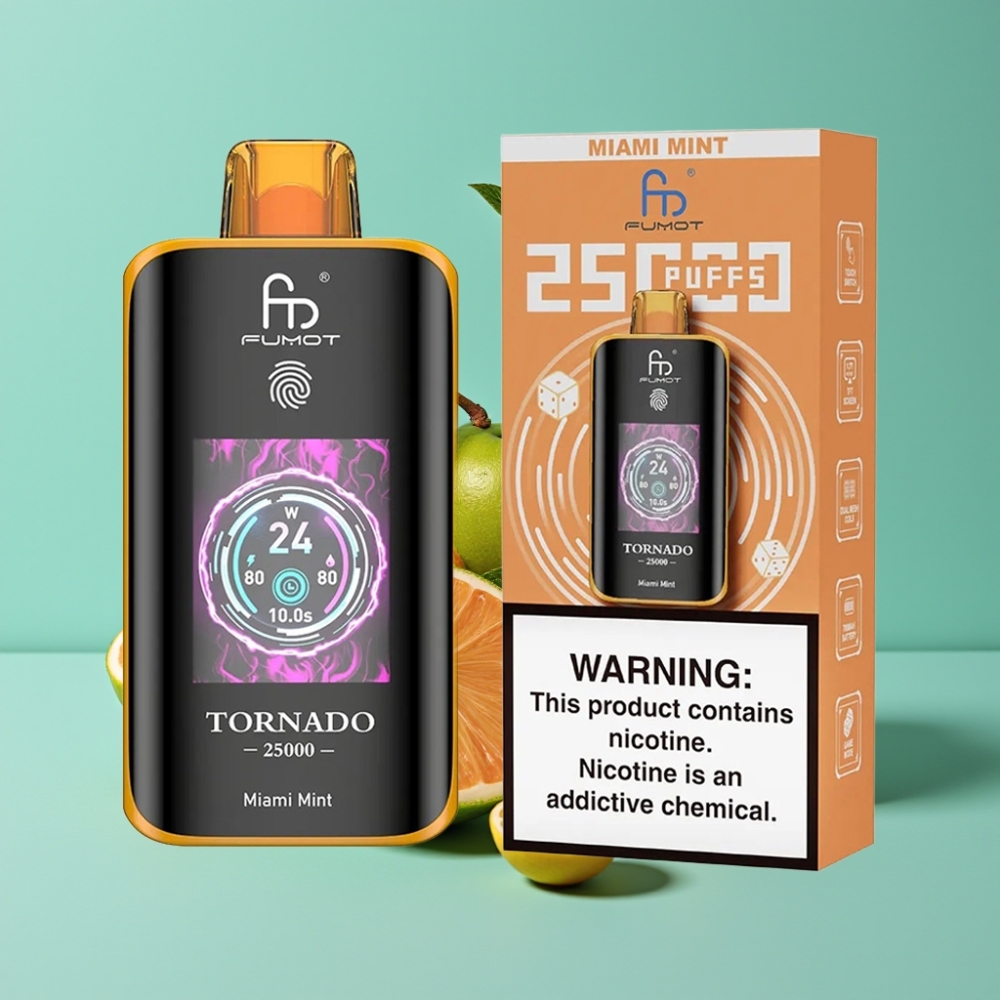 Fumot Tornado 25000 نَفخة شاشة عالية الدقة 700 مللي أمبير 20 مللي سائل نعناع ميامي