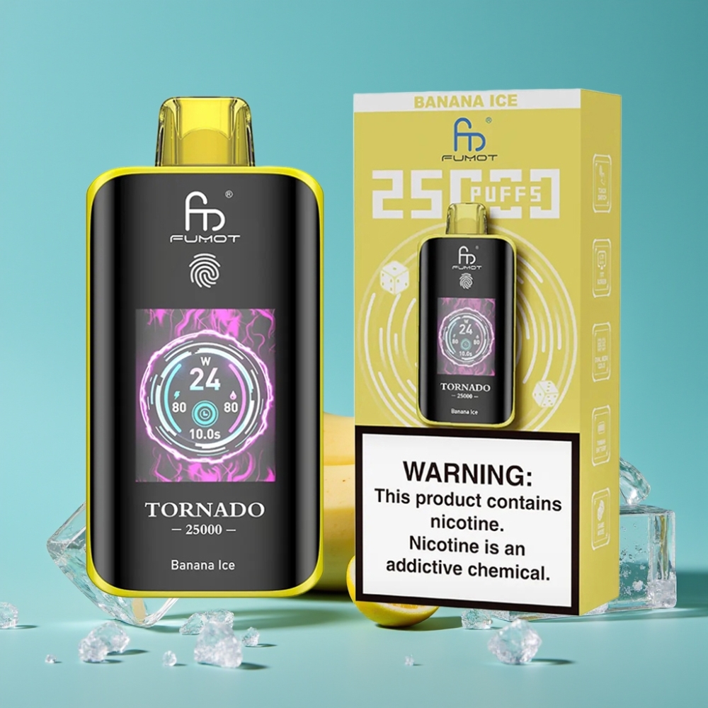 Fumot Tornado 25000 نفخة شاشة عالية الدقة 700 مللي أمبير 20 مل بنكهة الموز المثلج